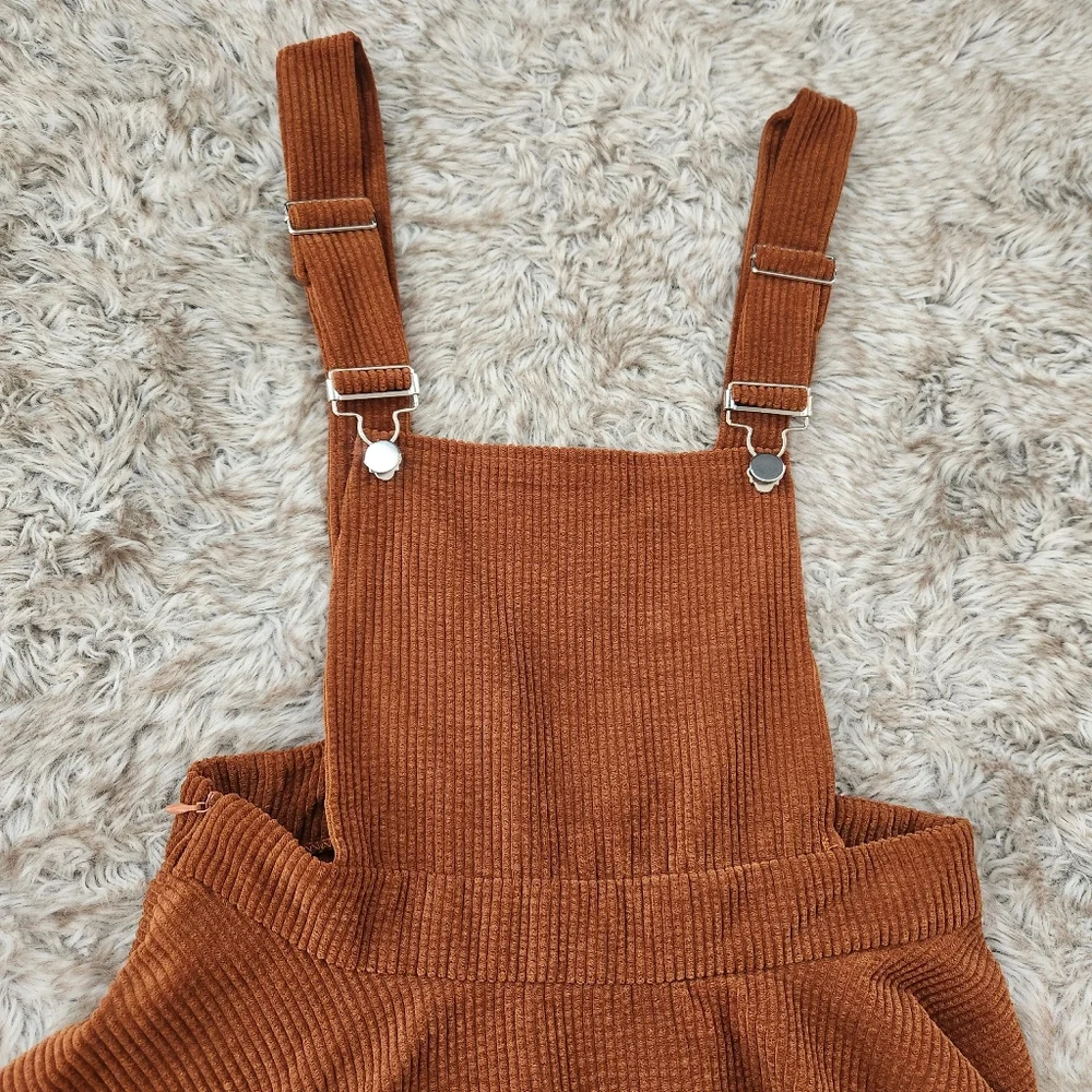 SHEIN Brown Corduroy‎ Overall Mini Dress Women's Size Medium